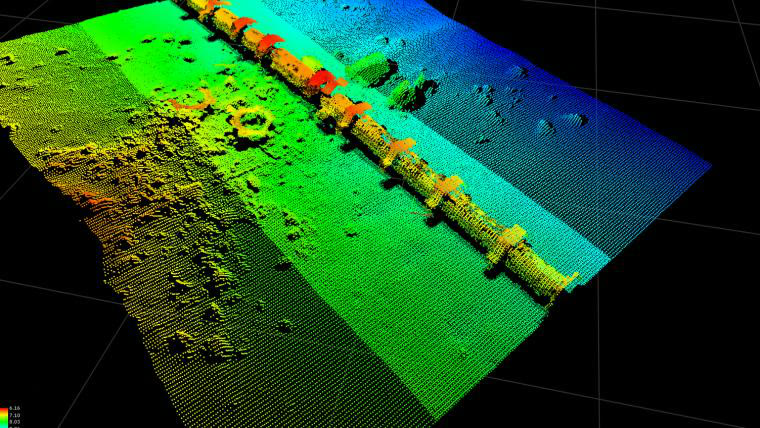 Multibeam point cloud of a subsea pipeline on the seabed